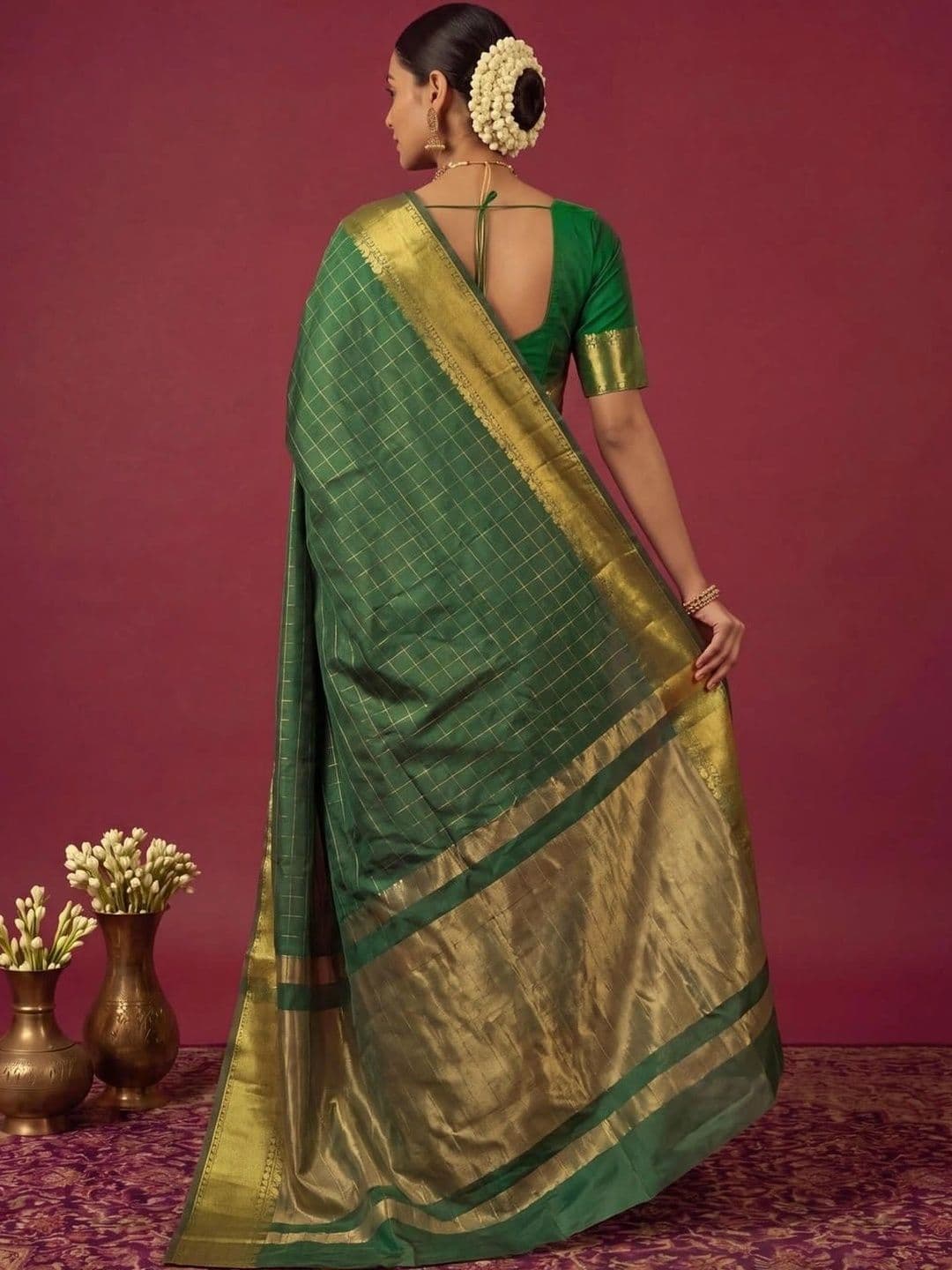 SAMANTHA Checked Zari Silk Blend Bomkai silk Saree thumbnail 3