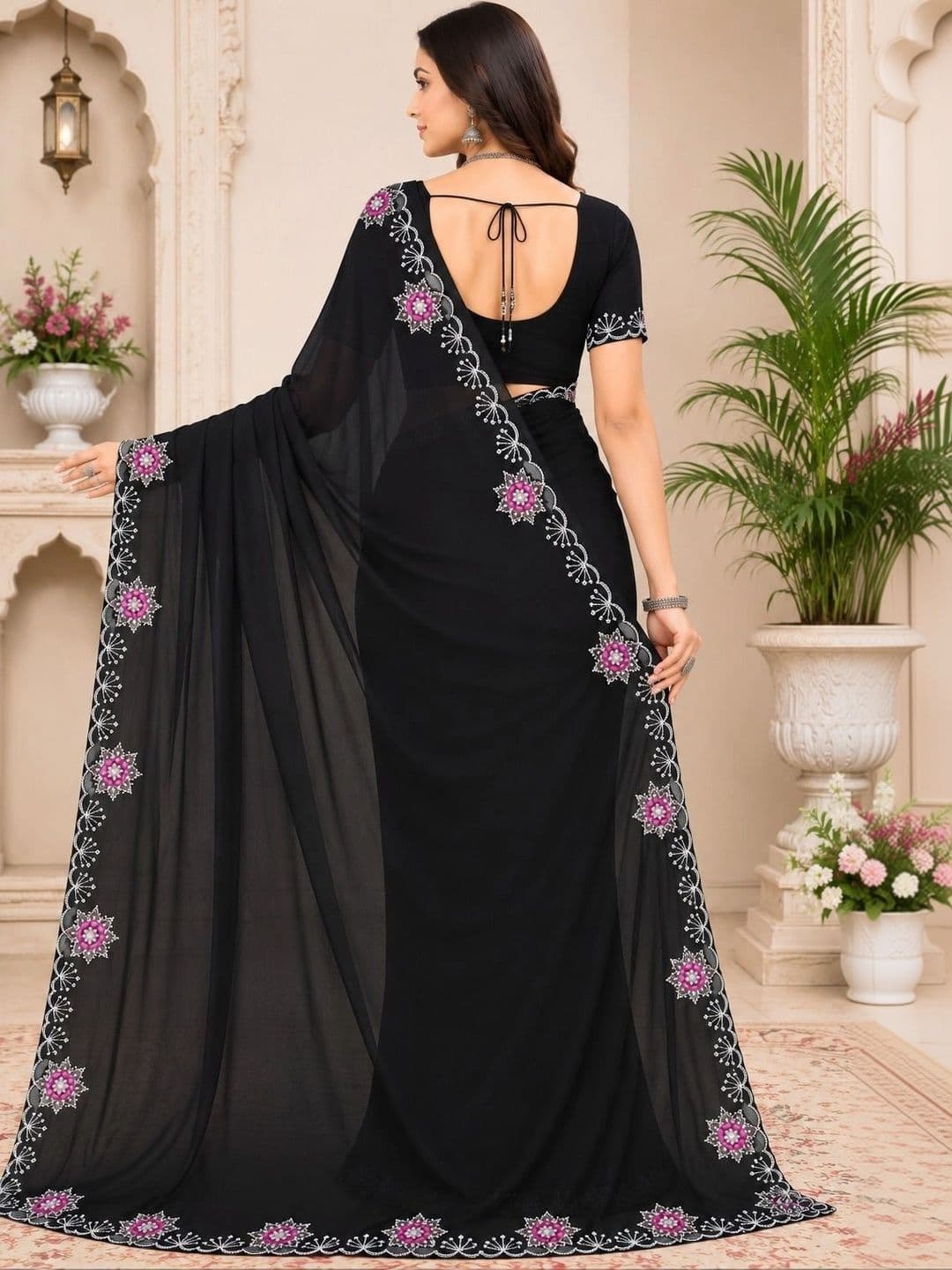 RENBRIZA Embroidered Poly Georgette Saree thumbnail 3