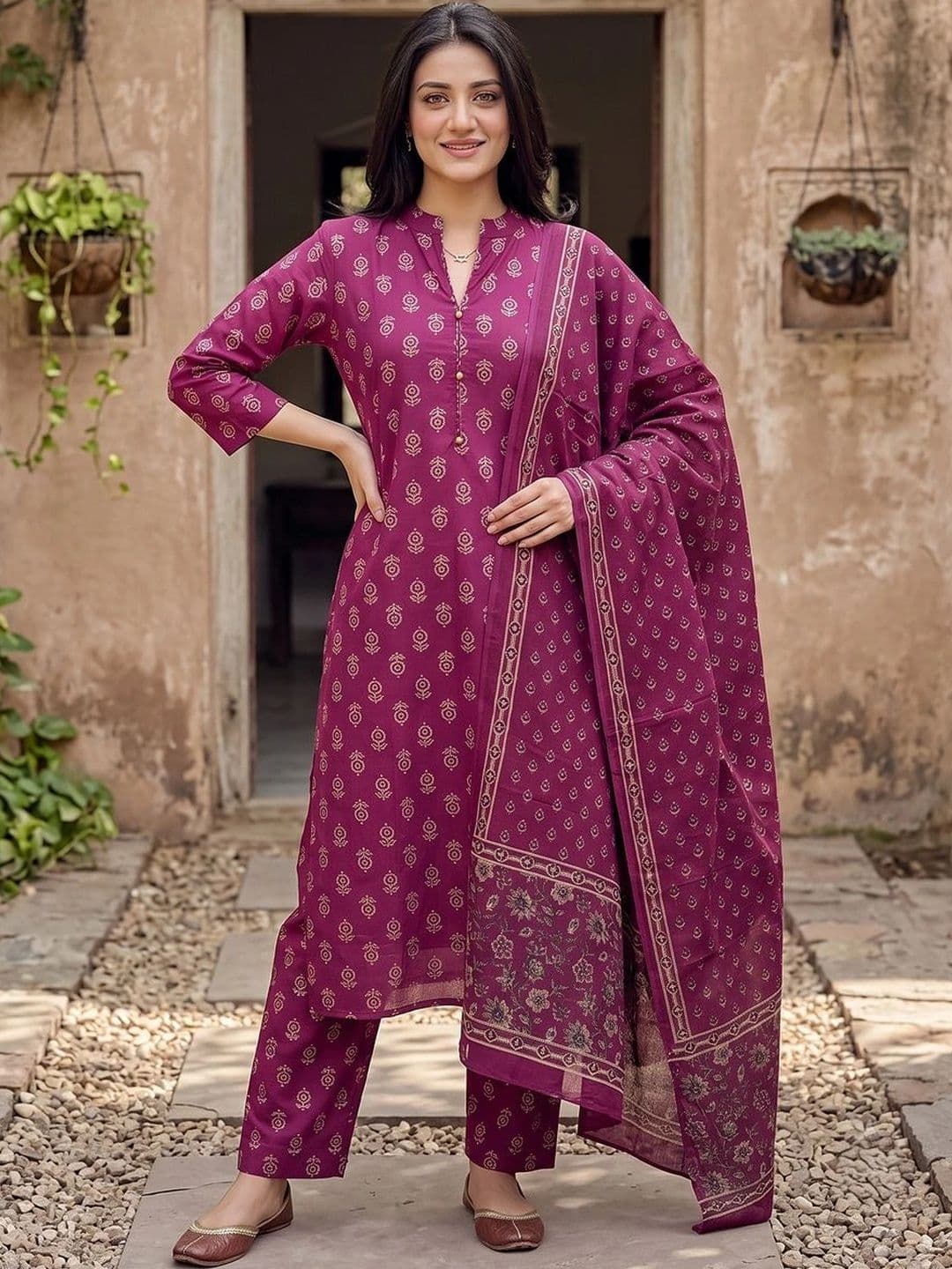 Anouk Women Ethnic Motifs Printed Regular Pure Cotton Kurta with Trousers & With Dupatta thumbnail 2