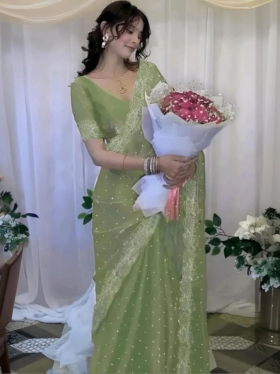RENBRIZA Embellished Embroidered Art Silk Saree - view 1