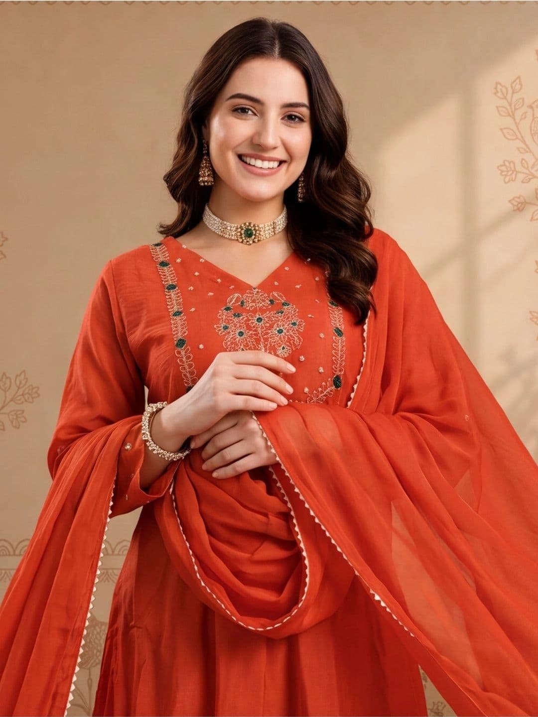 Anouk Women Ethnic Motifs Embroidered Empire Thread Work Kurta with Trousers & With Dupatta thumbnail 3