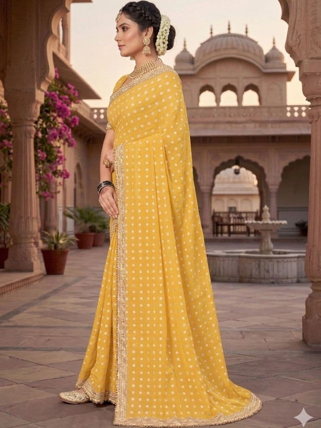 shreecre Bandhani Embroidered Pure Georgette Saree thumbnail 2