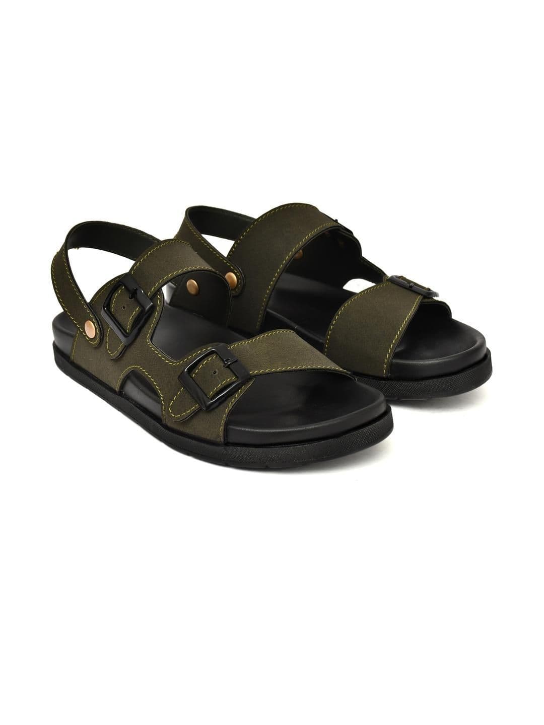 G L Trend Olive Leather Sandals thumbnail 3