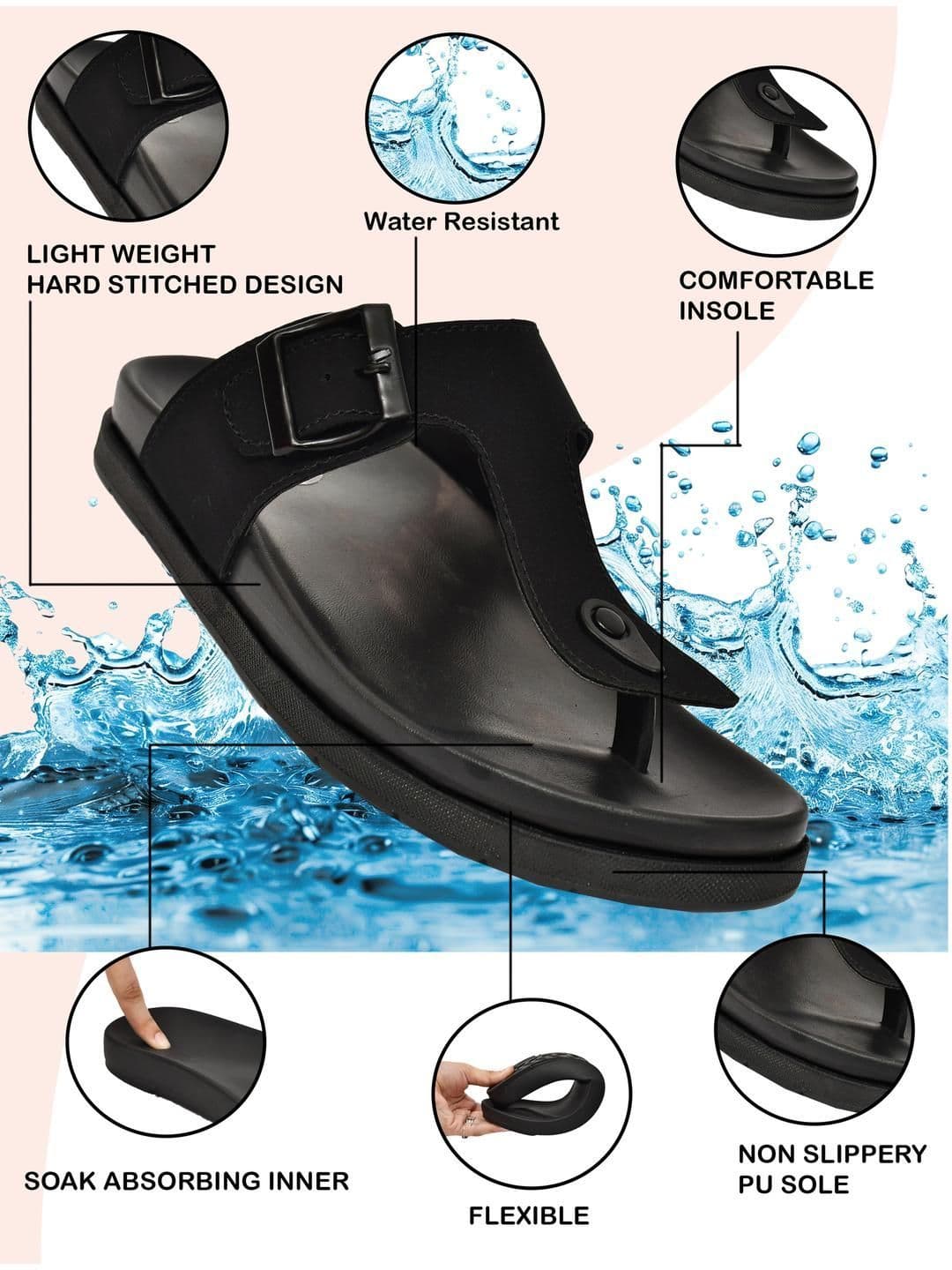 G L Trend Black Leather Sandals thumbnail 2