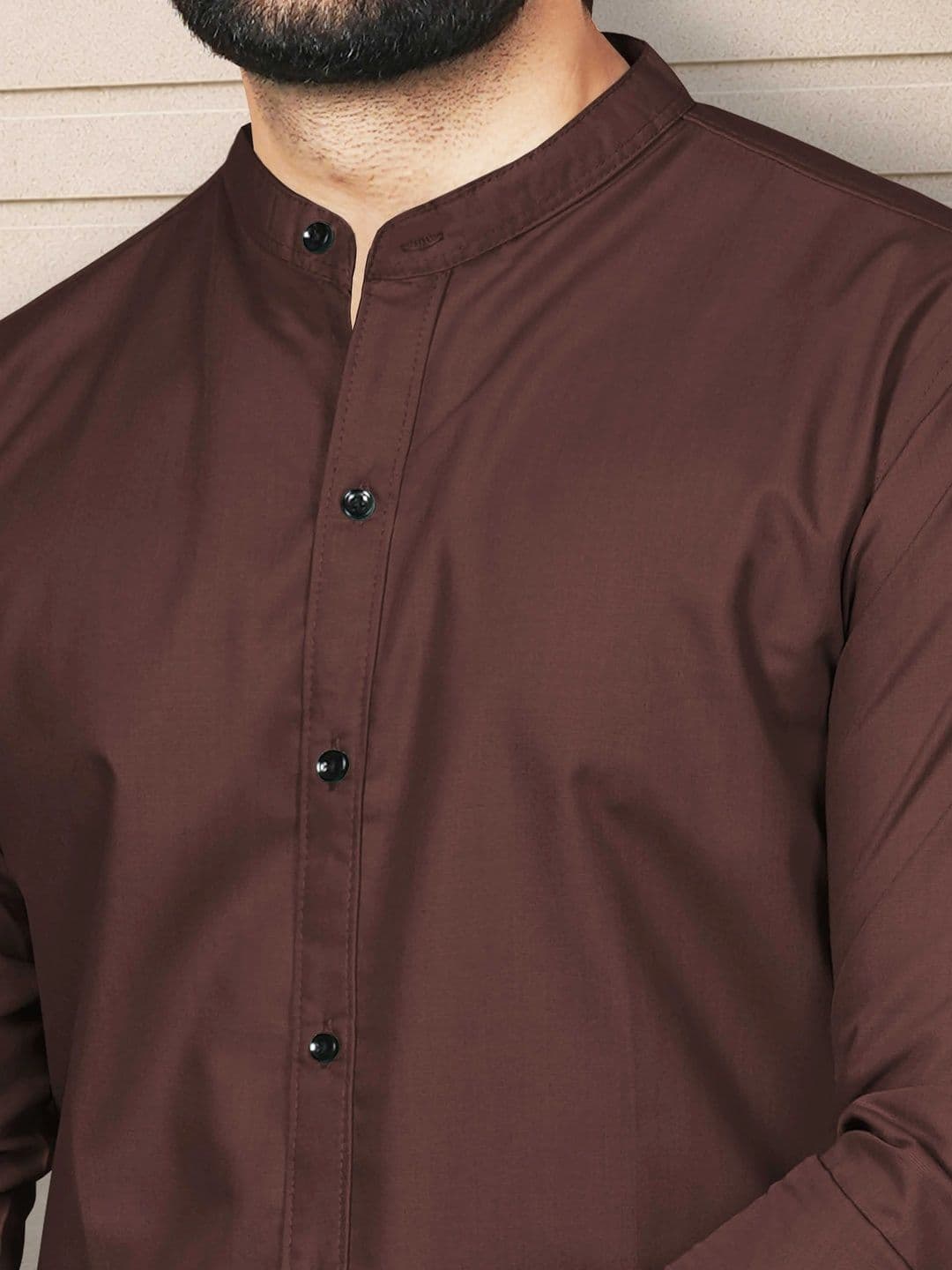 VeBNoR Men Standard Fit Solid Mandarin Collar Casual Shirt thumbnail 2