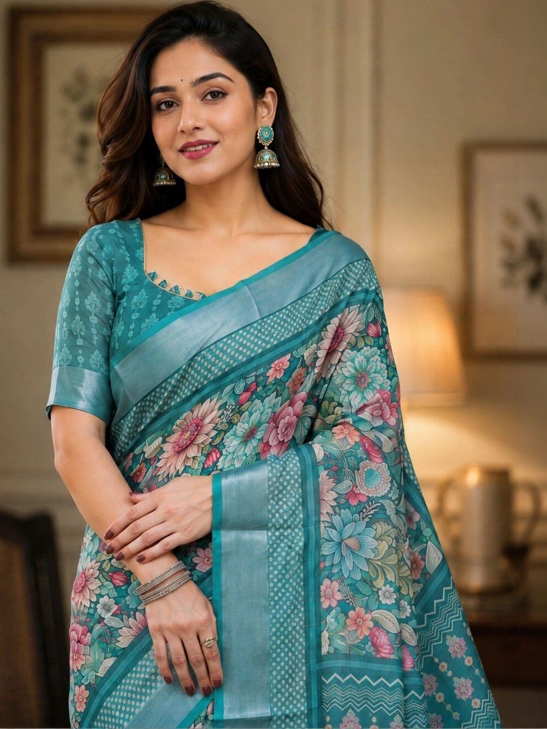 Moda Rapido Floral Linen Blend Bhagalpuri Saree thumbnail 4