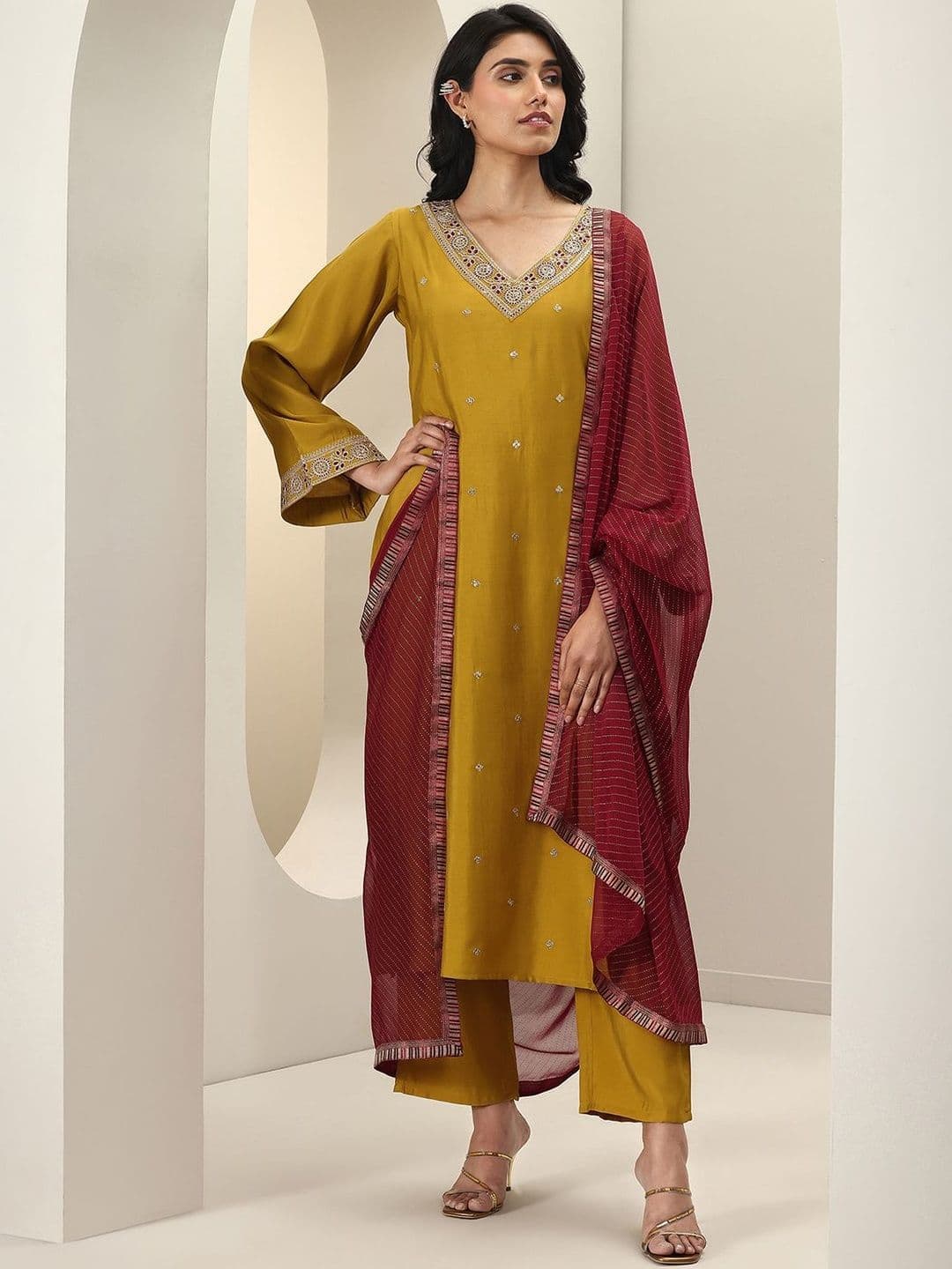 Gerua By Libas Women Ethnic Motifs Embroidered Kurta with Trousers & Dupatta thumbnail 2