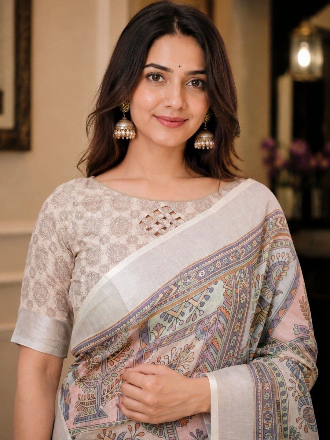 Moda Rapido Kalamkari Linen Blend Bhagalpuri Saree thumbnail 2