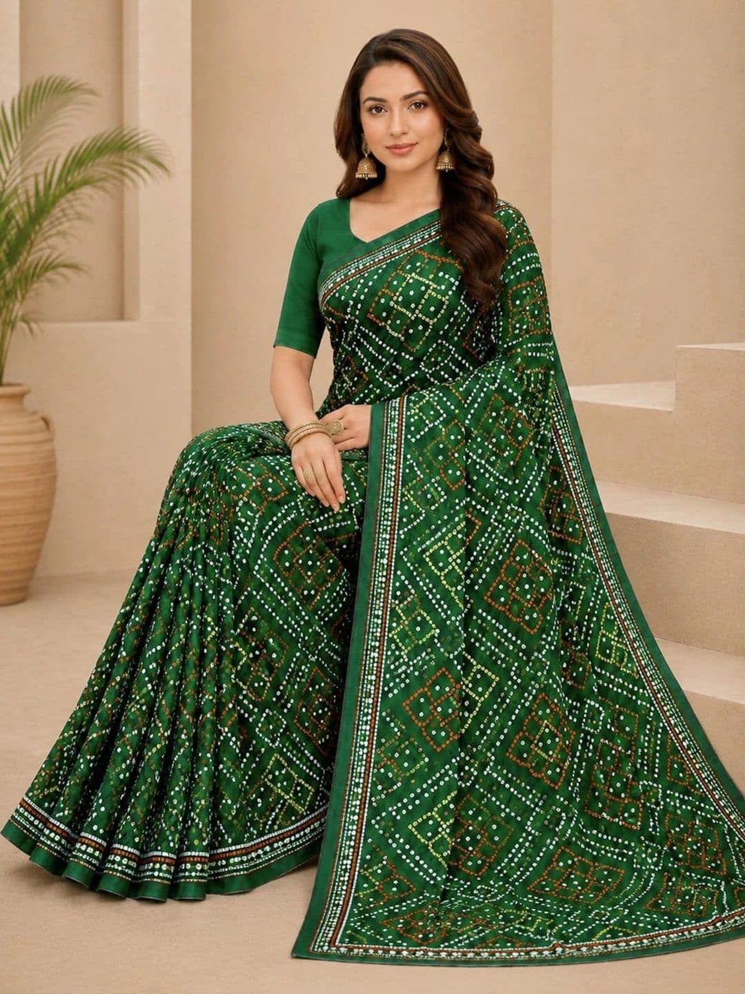 SAMANTHA Bandhani Poly Georgette Leheriya Saree thumbnail 5
