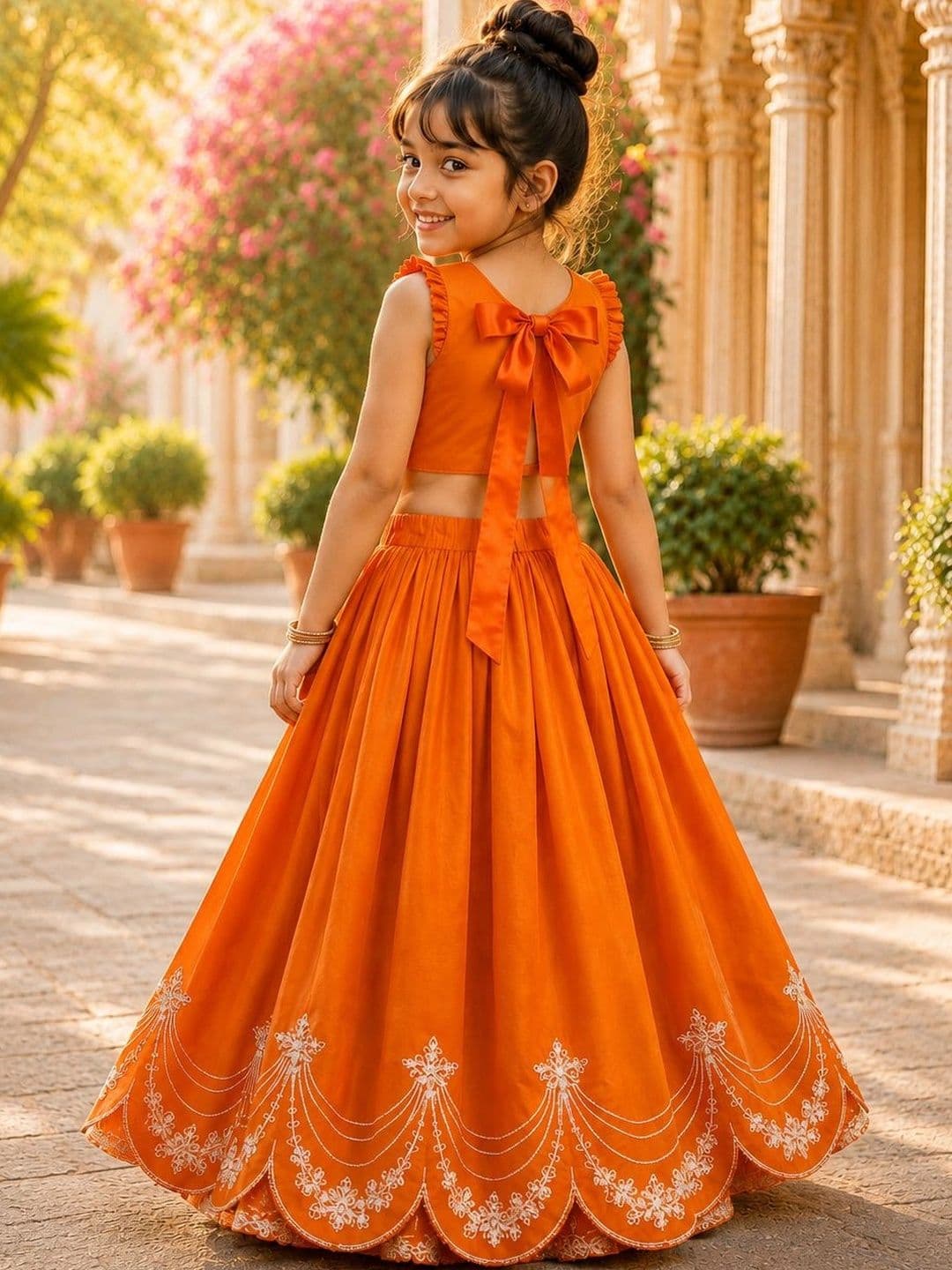 Sangria Girls Embroidered Thread Work Ready to Wear Lehenga & thumbnail 6