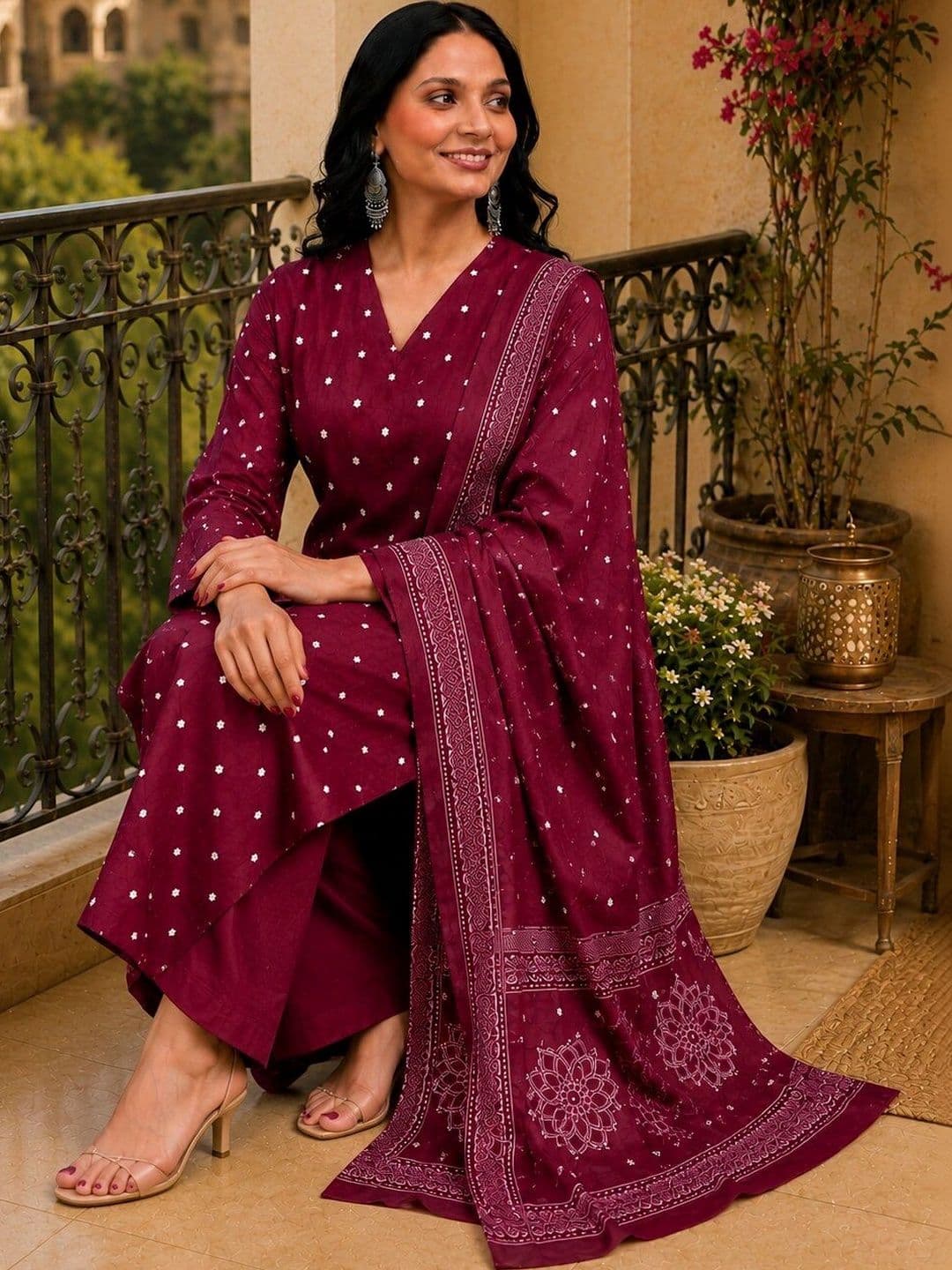 SANTOPERA DESIGNER Women Ethnic Motifs Printed Regular Kurta with Palazzos & With Dupatta thumbnail 2
