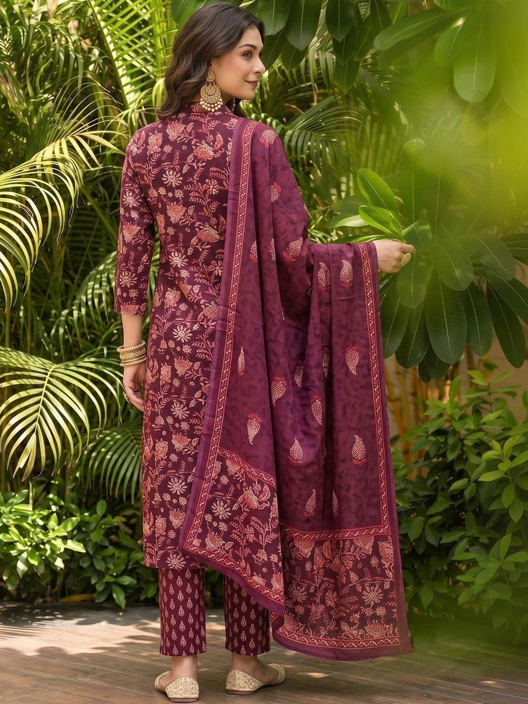 KALINI Floral Printed Mandarin Collar Straight Kurta With Trousers & Dupatta thumbnail 7