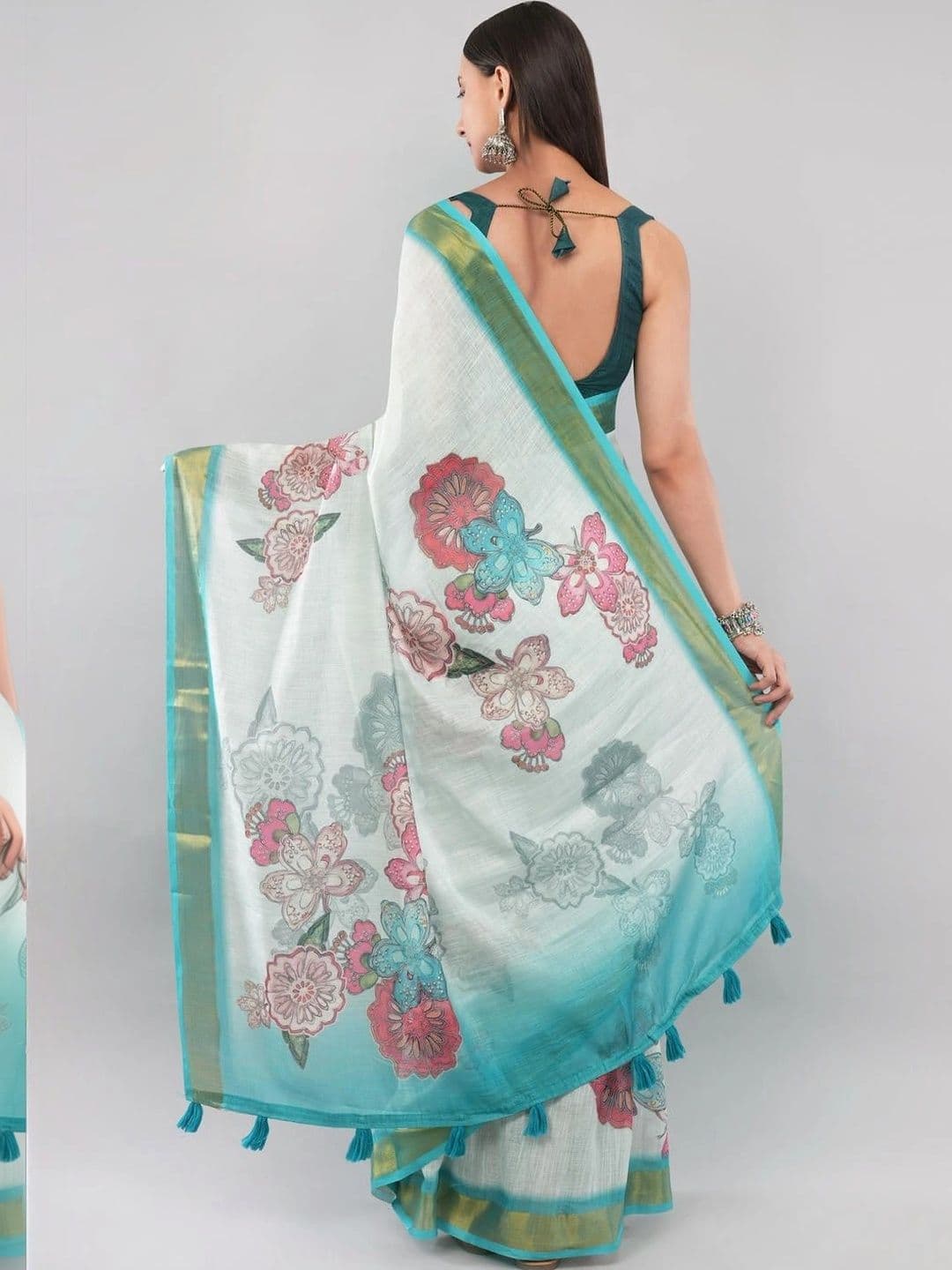 SAMANTHA Floral Zari Linen Blend Saree thumbnail 5