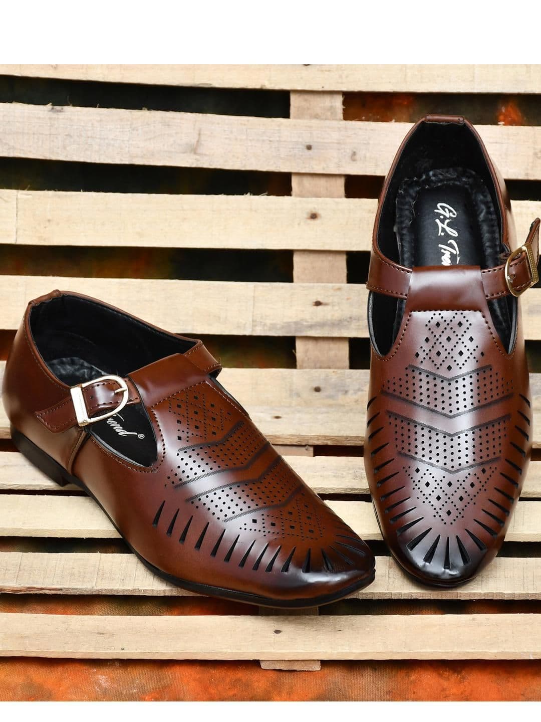G L Trend Brown Synthetic Leather Sandals - view 1