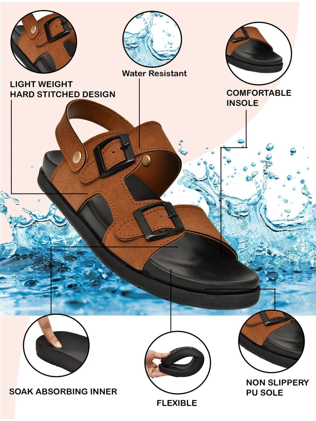 G L Trend Tan Leather Sandals thumbnail 5