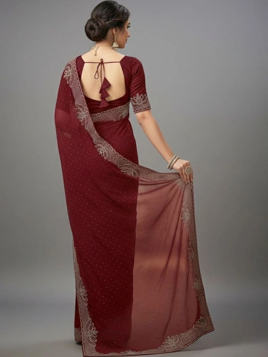 RENBRIZA Embroidered Poly Georgette Saree thumbnail 2