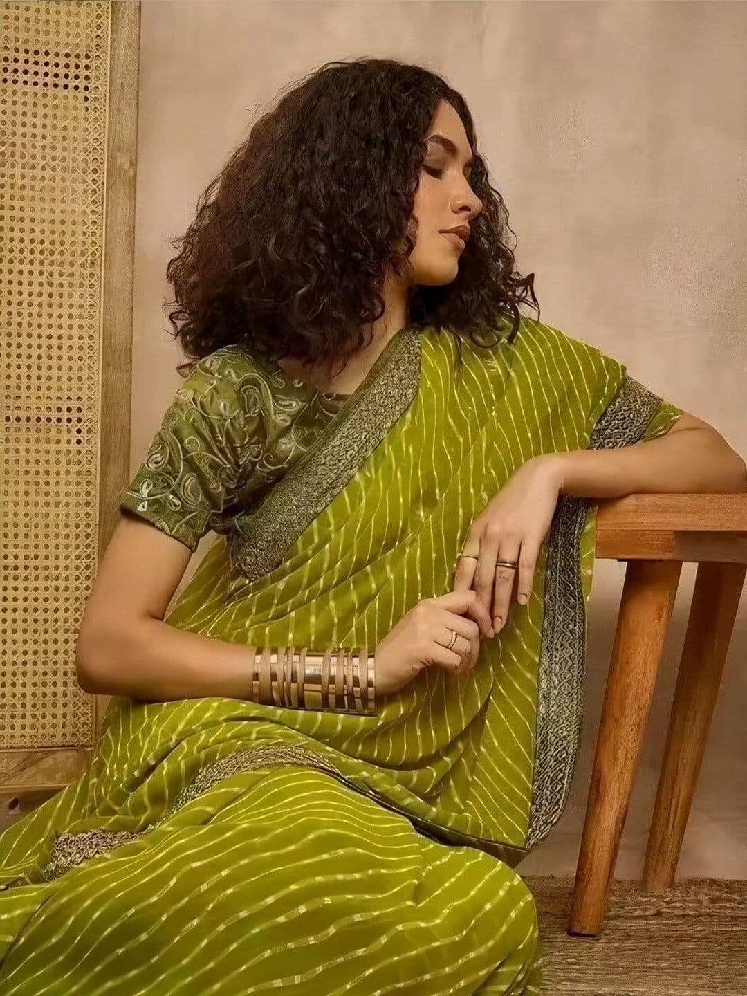 RENBRIZA Leheriya Poly Georgette Saree thumbnail 6