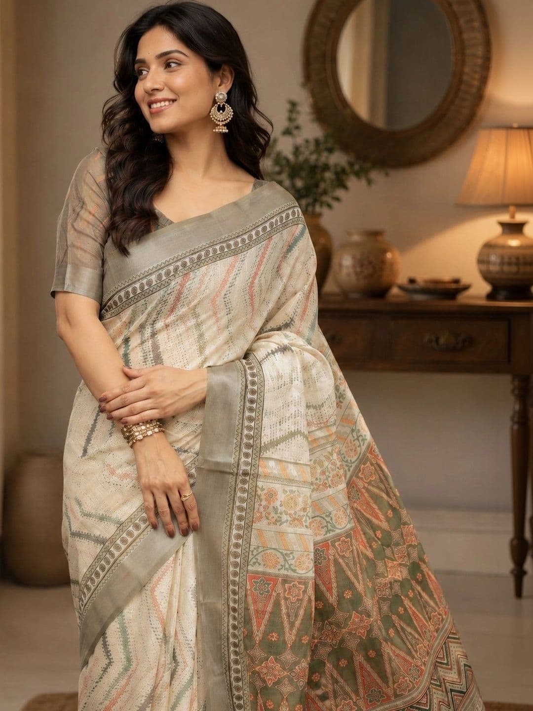 HERE&NOW Linen Blend Bhagalpuri Saree thumbnail 4