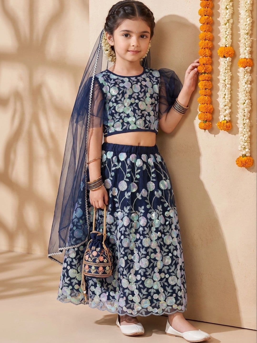 Sangria Gilrs Floral Embroidered Lehenga Choli With Dupatta - view 1
