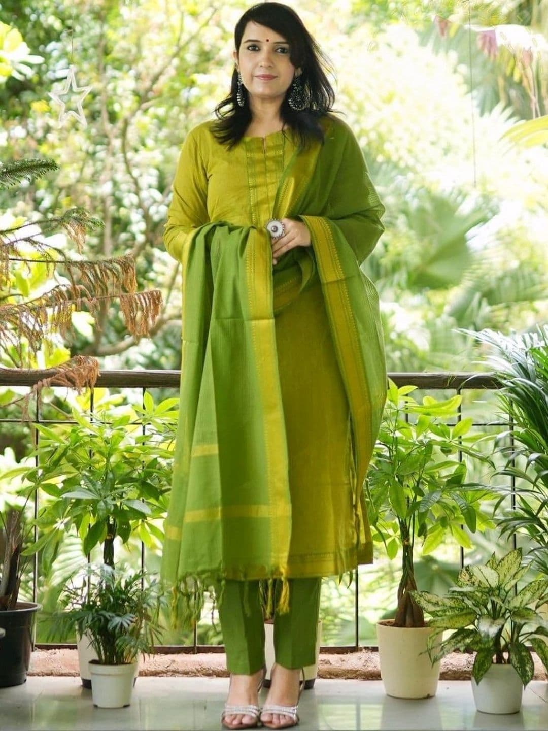 Urban India Women Regular Pure Cotton Kurta with Trousers & With Dupatta - view 1