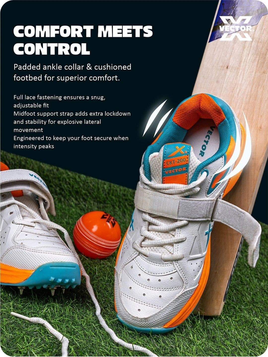 VECTOR X CKT 200 Spikes PU Material with Rubber Sole Cricket Shoes thumbnail 2