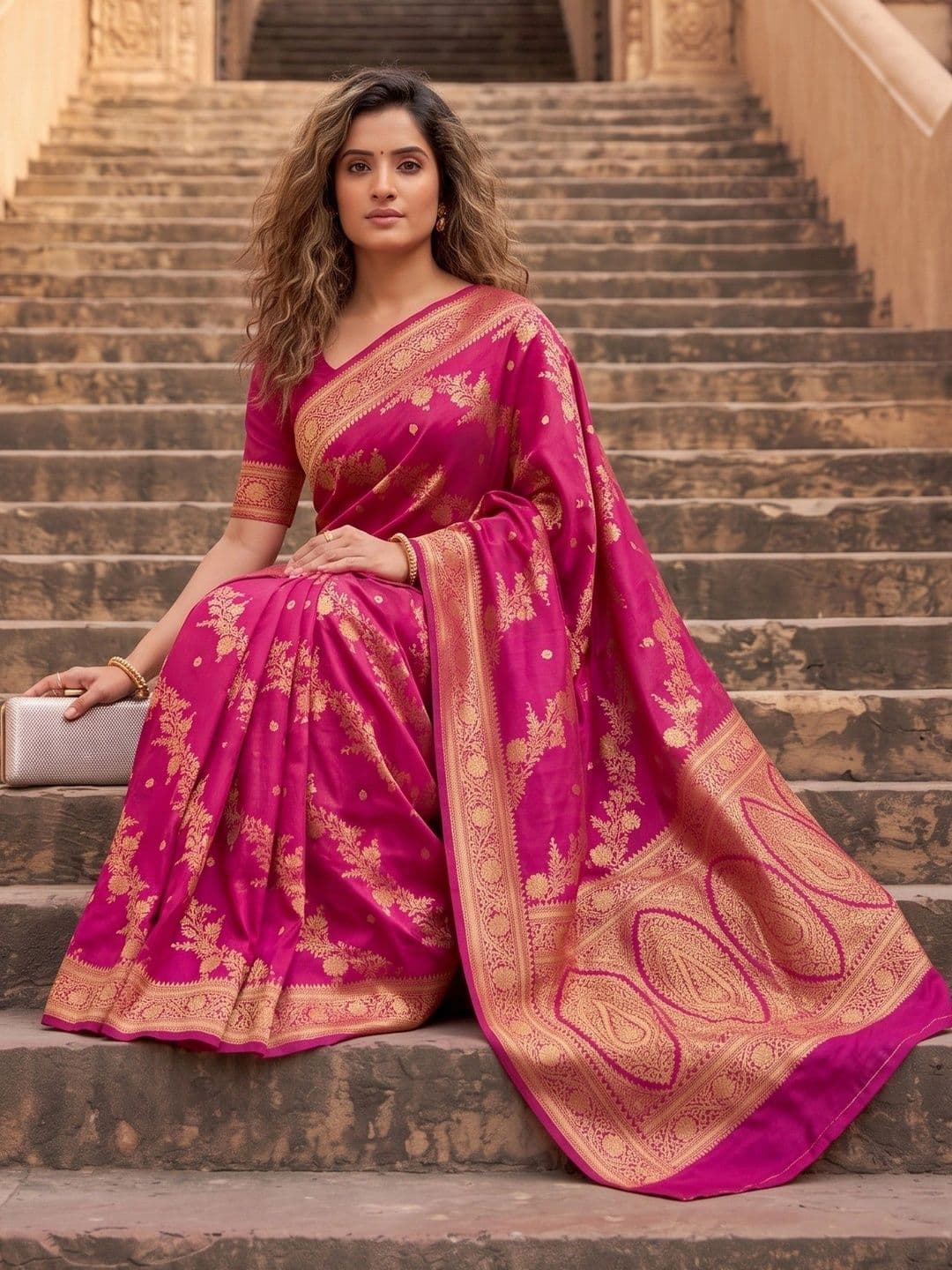 ROOP RADHIKA Woven Design Zari Silk Blend Designer Banarasi Saree thumbnail 4