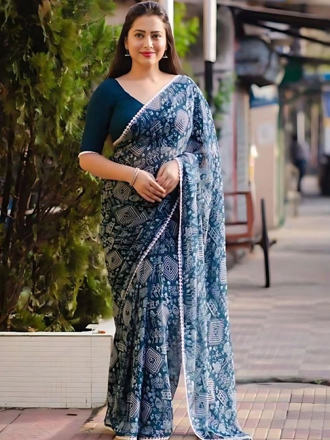 RENBRIZA Poly Georgette Saree thumbnail 2
