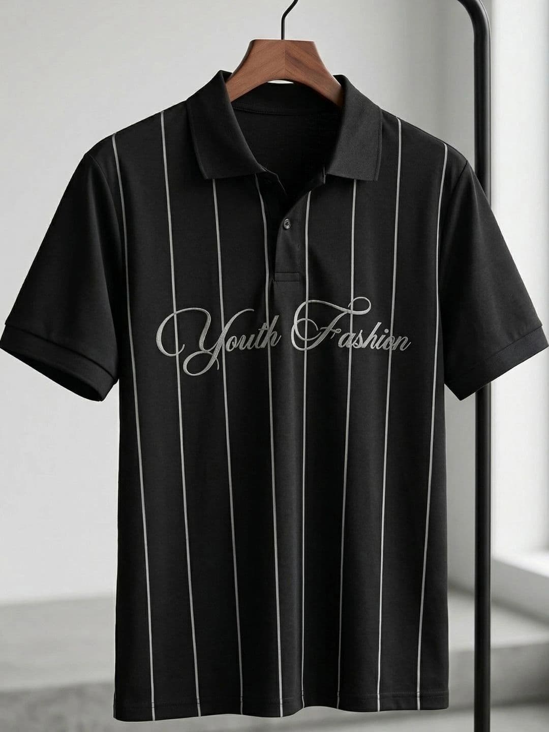 HERE&NOW Men Typography Striped Polo Collar T-shirt thumbnail 3