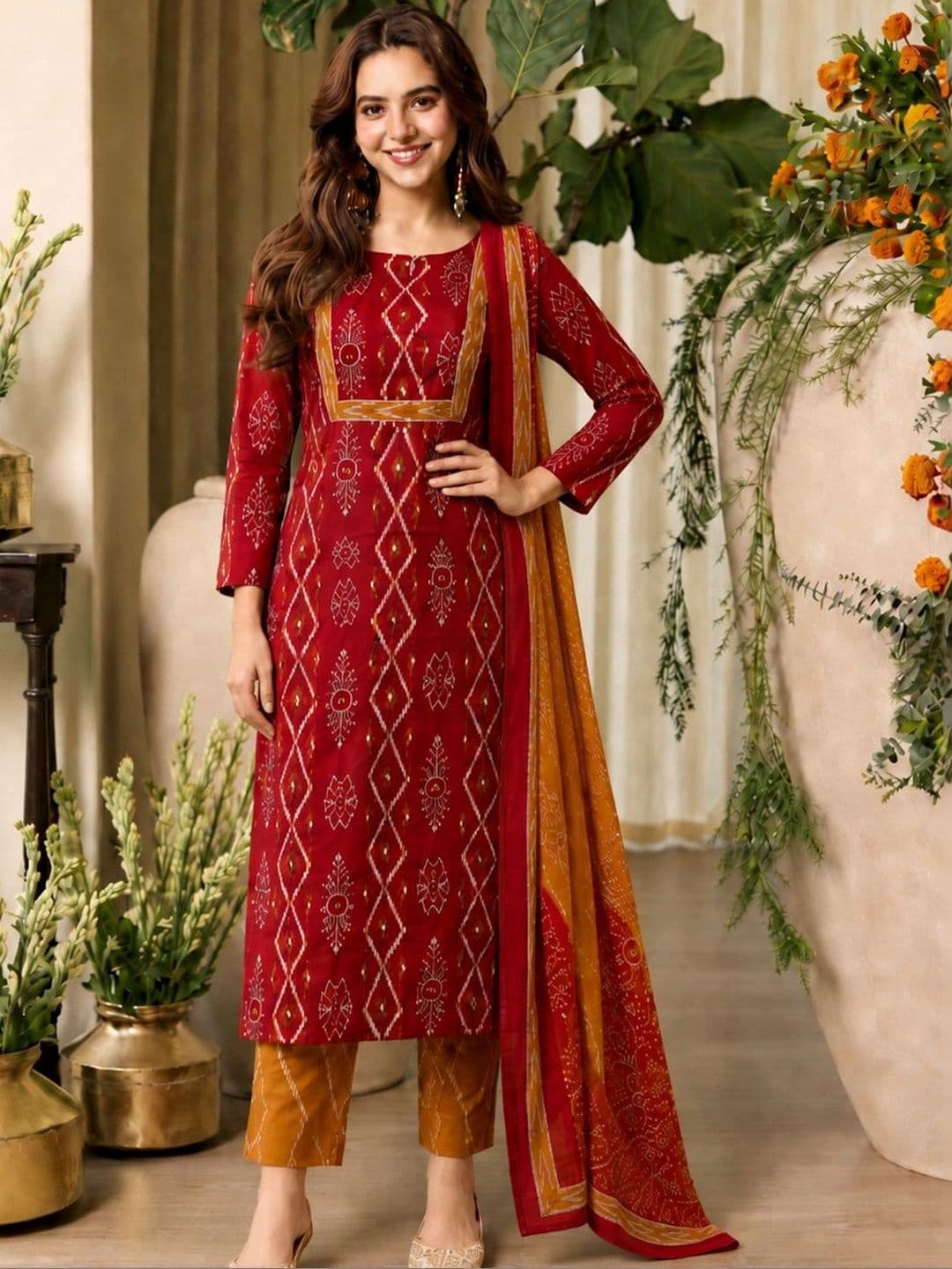 GoSriKi Women Ethnic Motifs Printed Regular Kurta with Trousers & With Dupatta thumbnail 5
