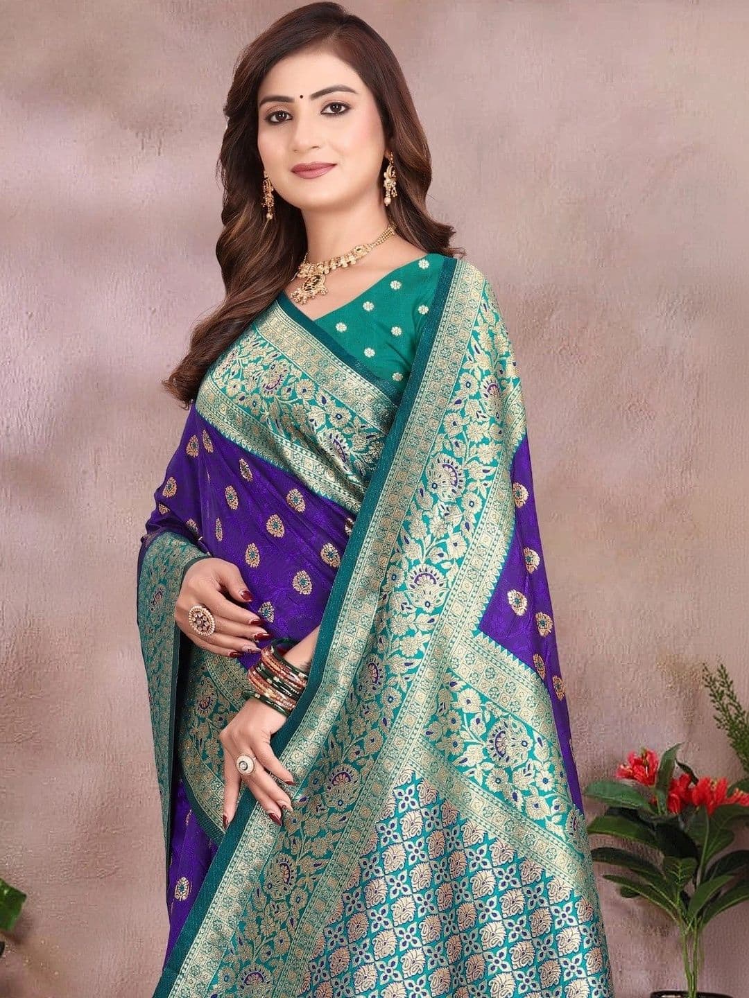 Dreamposhak Zari Satin Banarasi Saree thumbnail 6
