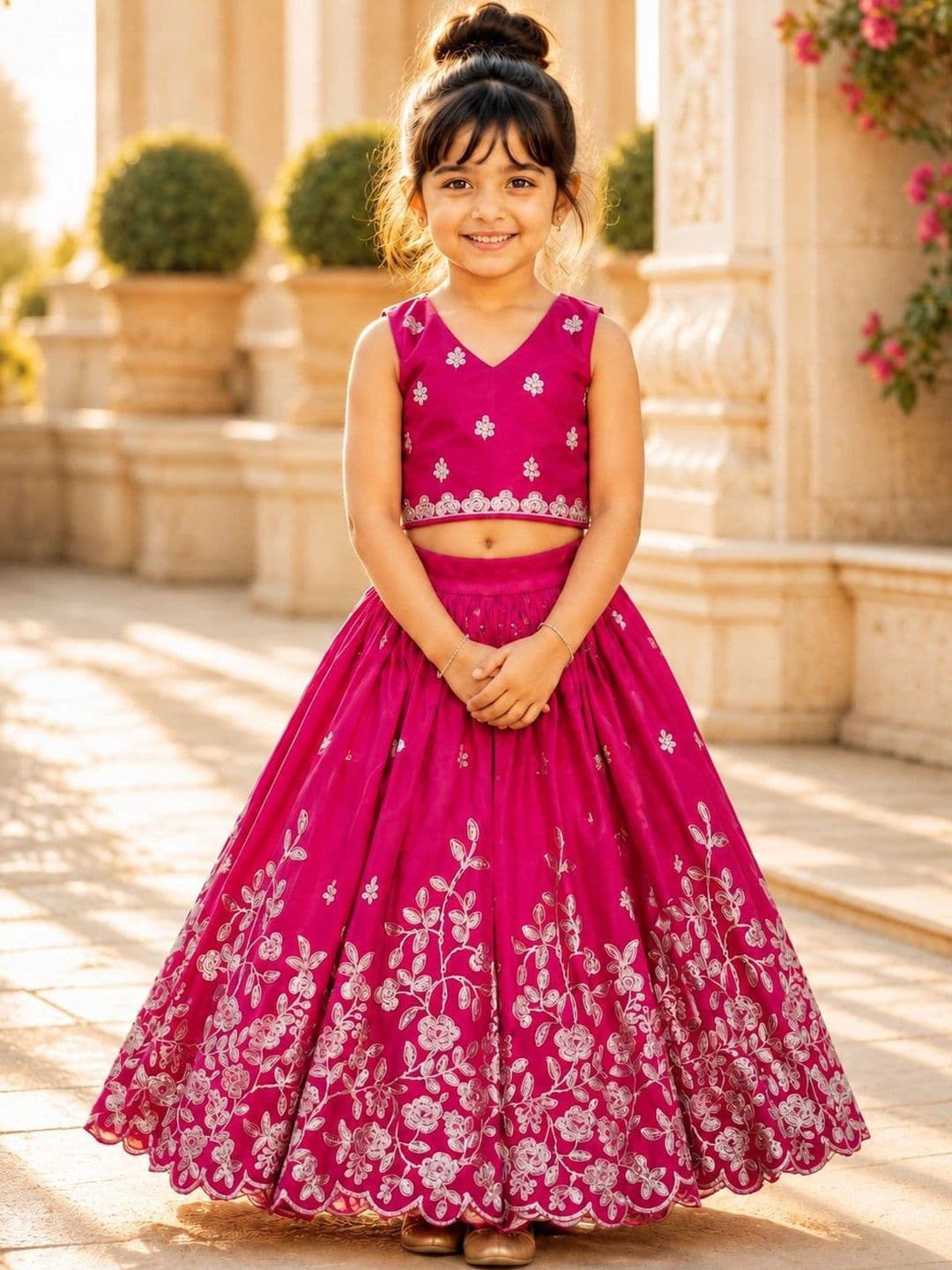 Sangria Girls Embroidered Thread Work Ready to Wear Lehenga & - view 1