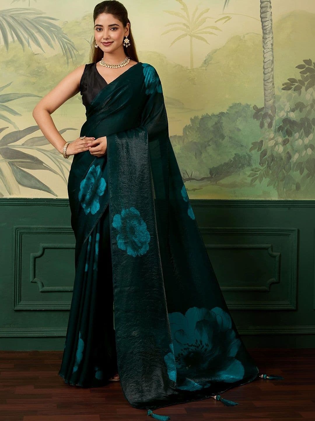 KALINI Floral Satin Designer Saree - view 1