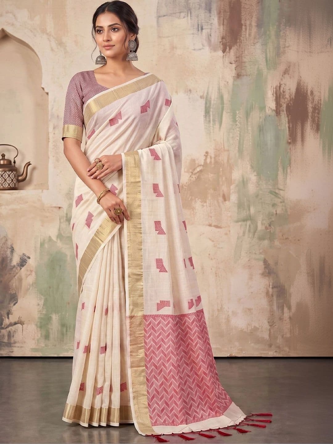 Dhaaga Ghar Woven Design Linen Blend Designer Saree - view 1