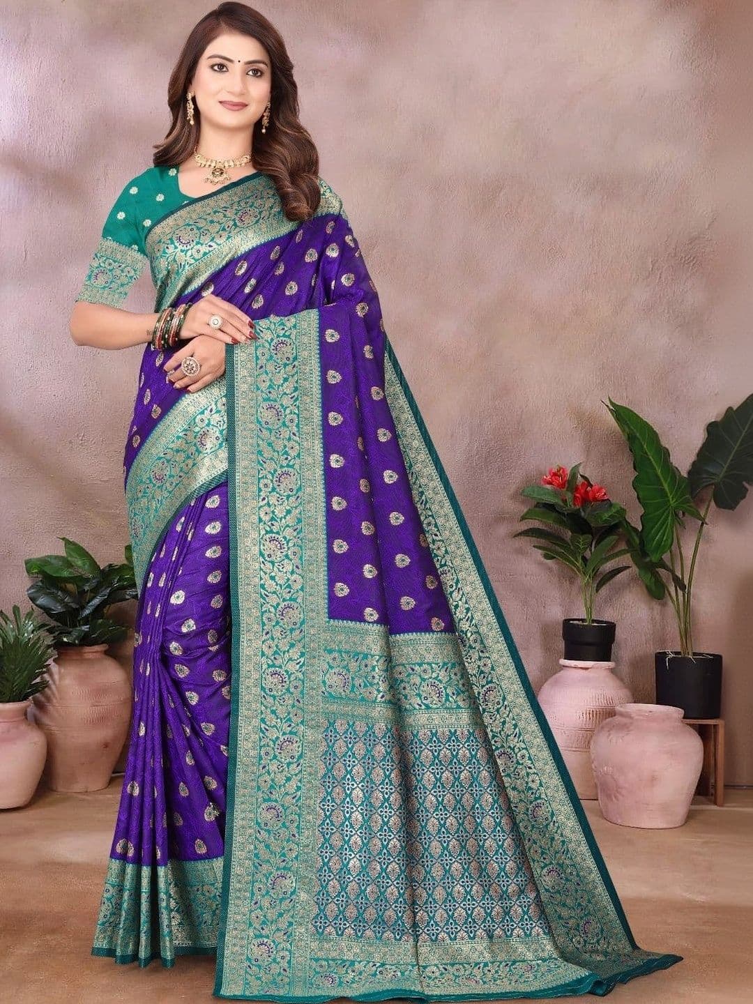Dreamposhak Zari Satin Banarasi Saree - view 1