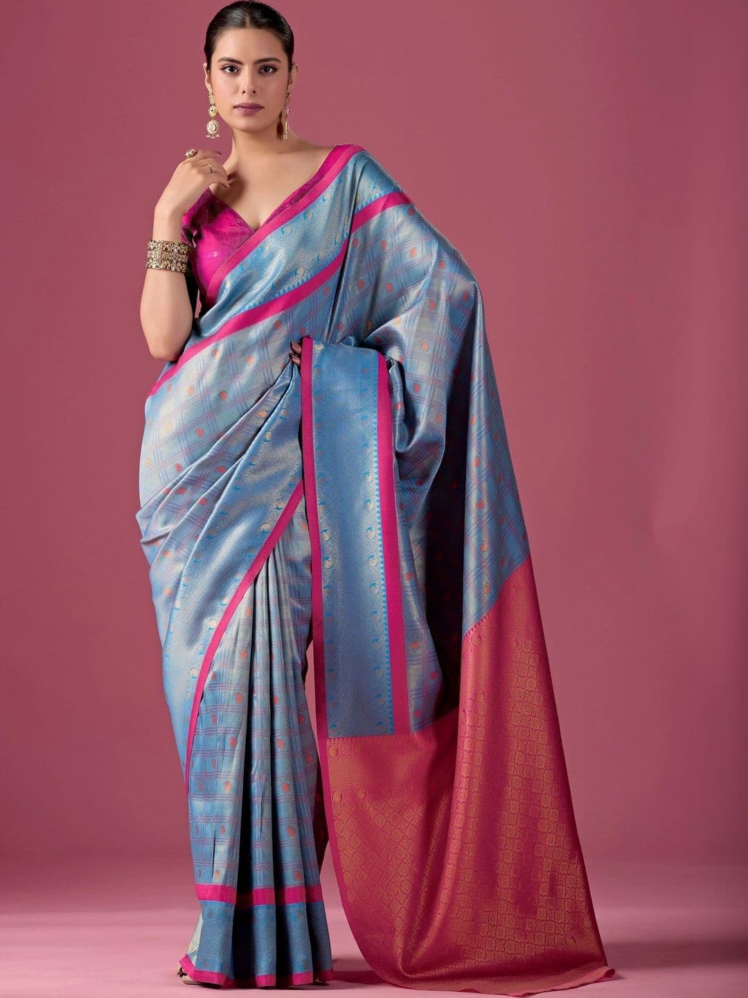ERIKA Woven Design Zari Silk Blend Designer Kanjeevaram Saree thumbnail 6