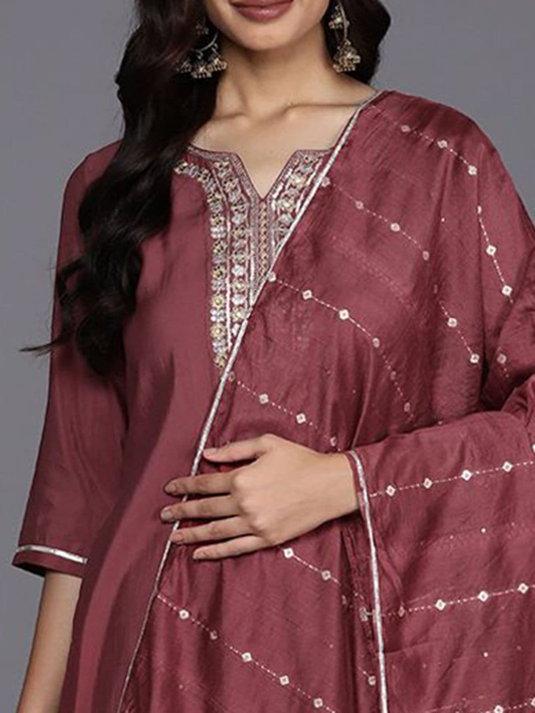 Gerua By Libas Floral Yoke Design Regular Sequinned Straight Kurta With Trousers & Dupatta thumbnail 7