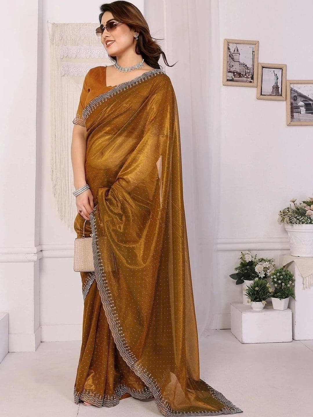 RENBRIZA Embellished Net Saree thumbnail 3