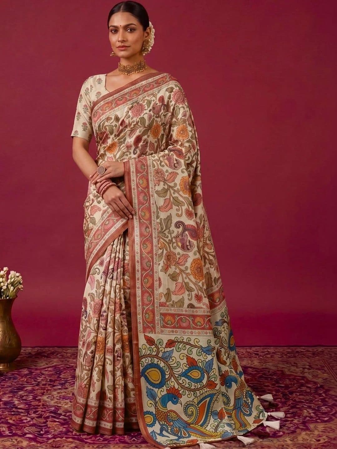SAMANTHA Kalamkari Zari Silk Blend Saree - view 1