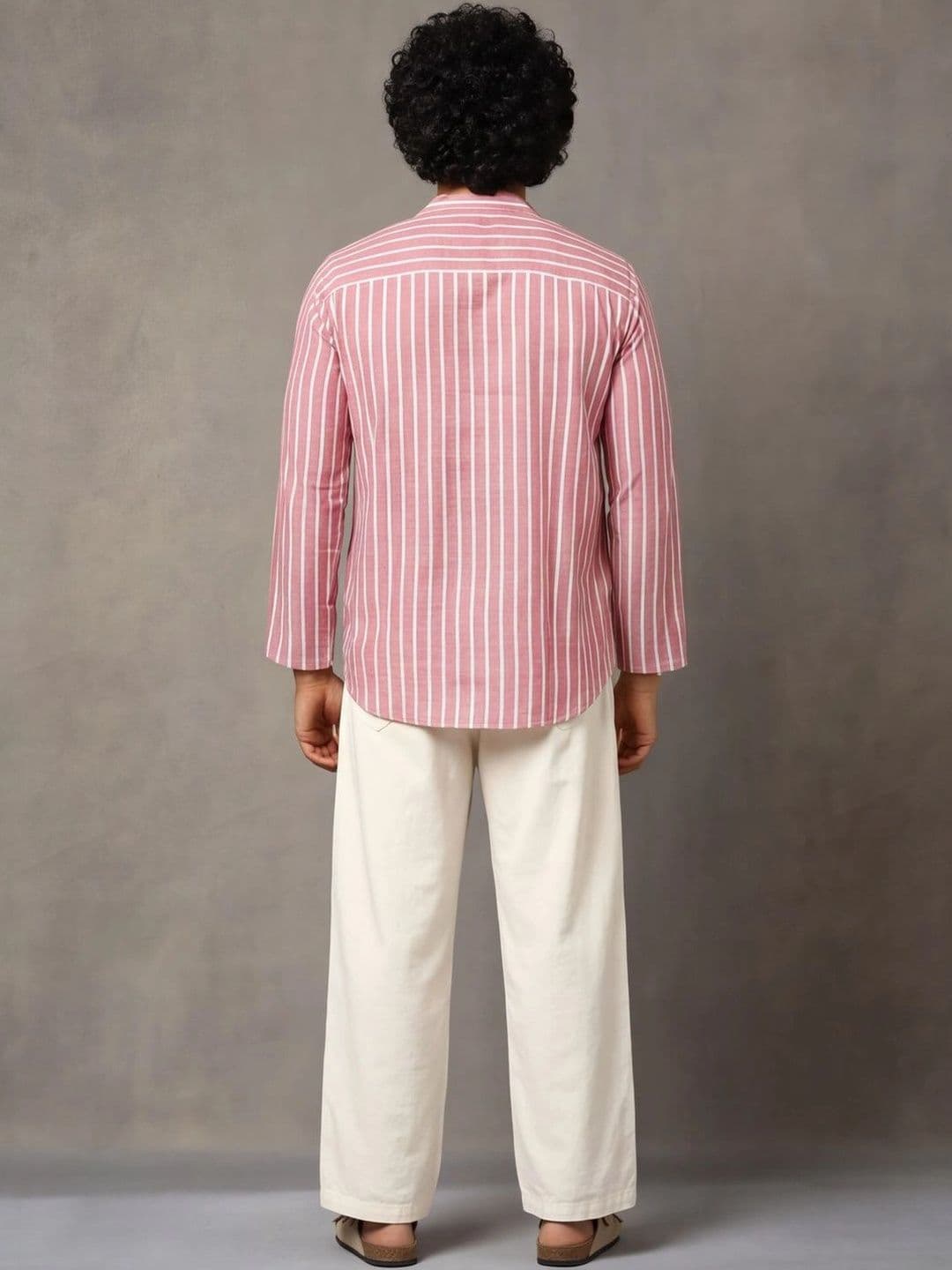 Navibhu Woven Design Striped Cotton Handloom Mandarin Collar Short Kurta thumbnail 5