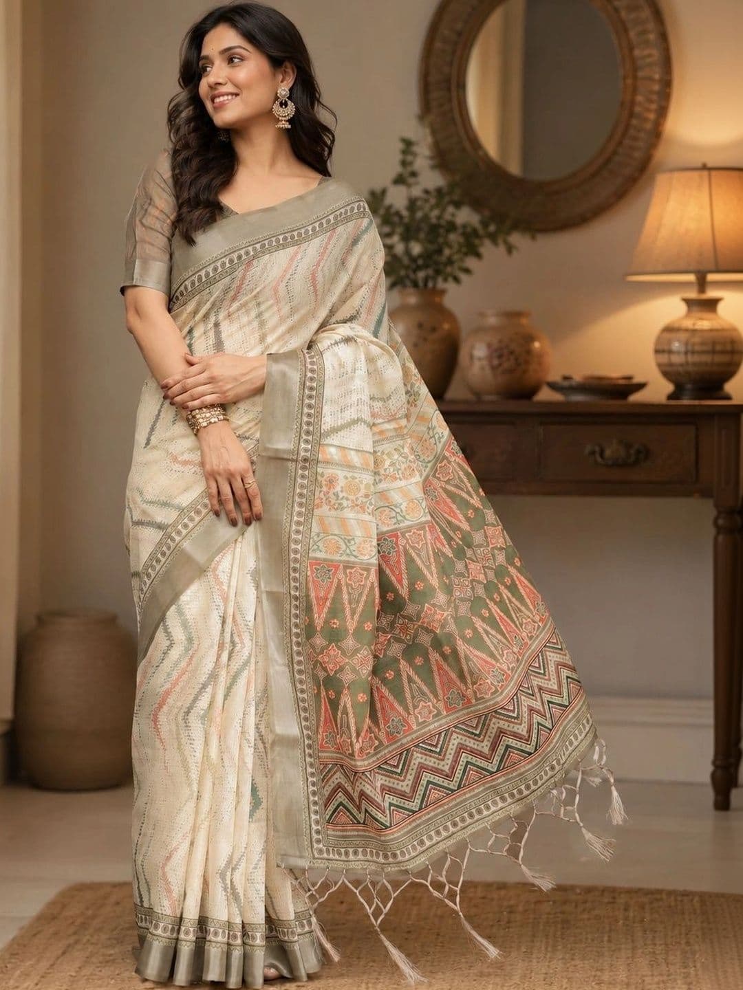 HERE&NOW Linen Blend Bhagalpuri Saree - view 1