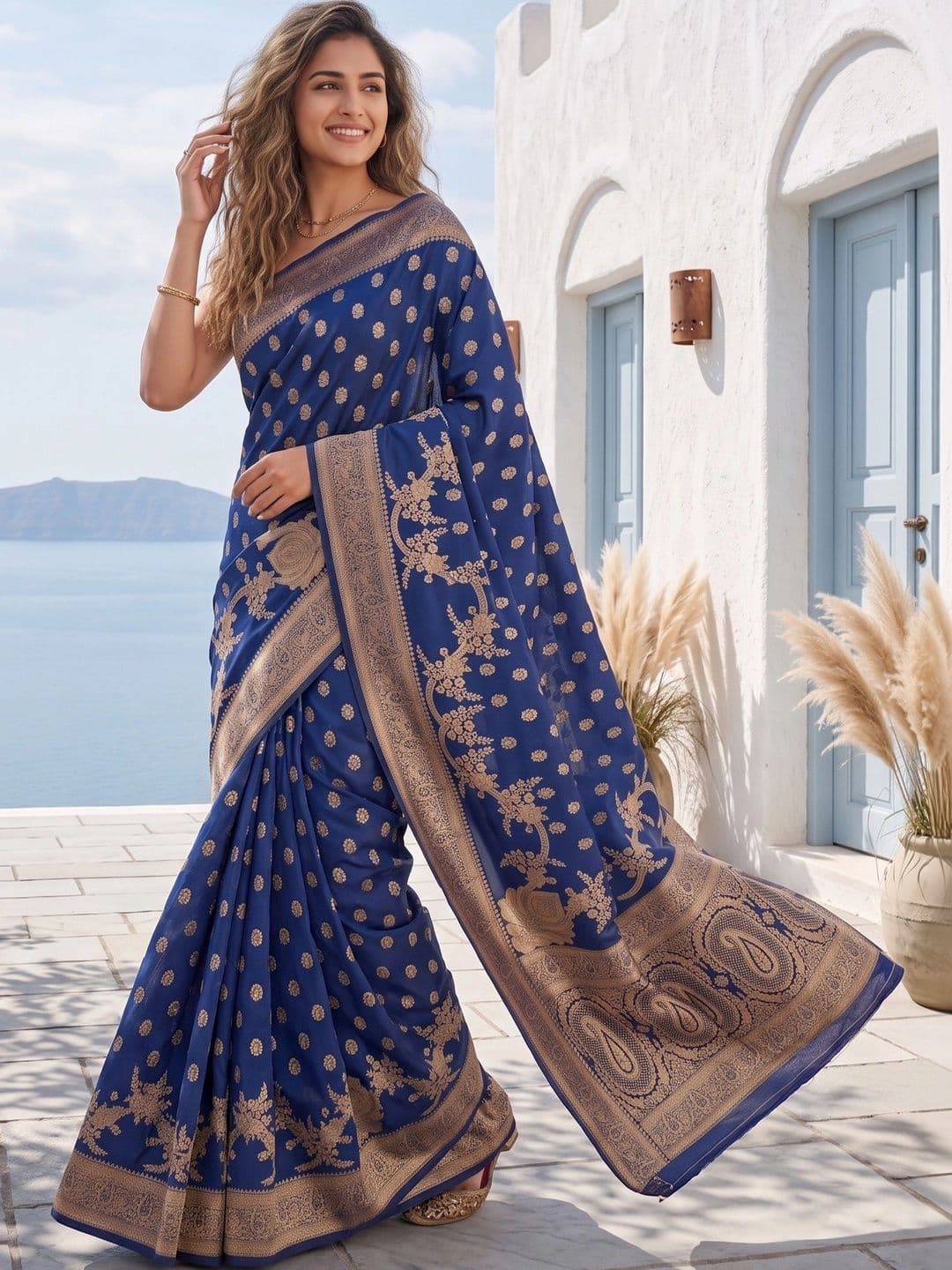 ROOP RADHIKA Woven Design Zari Silk Blend Designer Banarasi Saree thumbnail 4