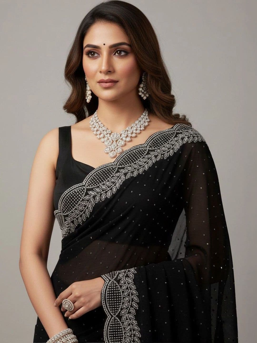 RENBRIZA Embroidered Poly Georgette Saree thumbnail 7