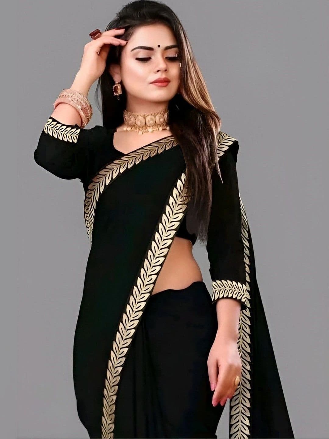 RENBRIZA Embroidered Poly Chiffon Saree - view 1