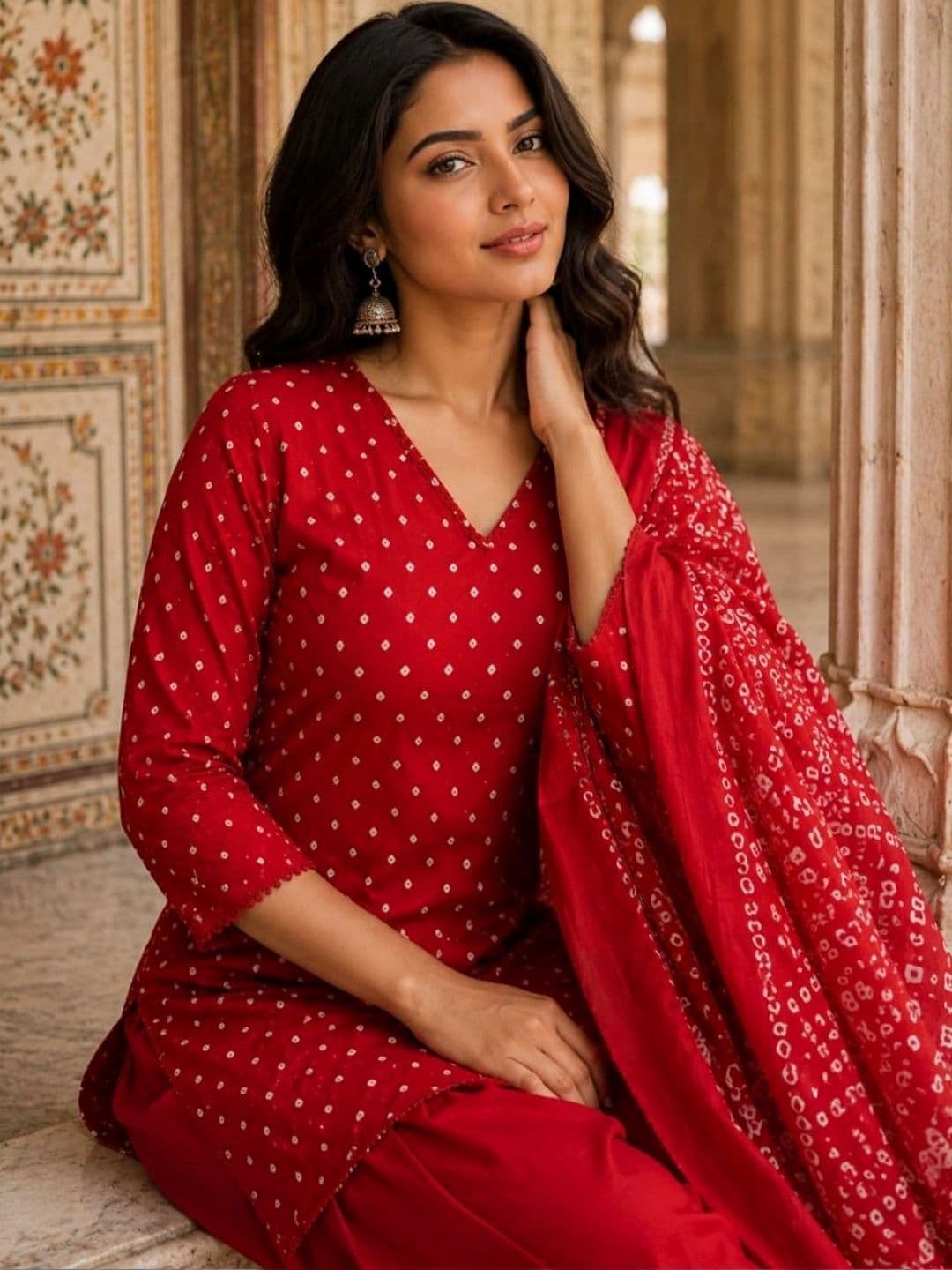HERE&NOW Women Ethnic Motifs Printed Regular Pure Cotton Kurta with Patiala & With Dupatta thumbnail 6