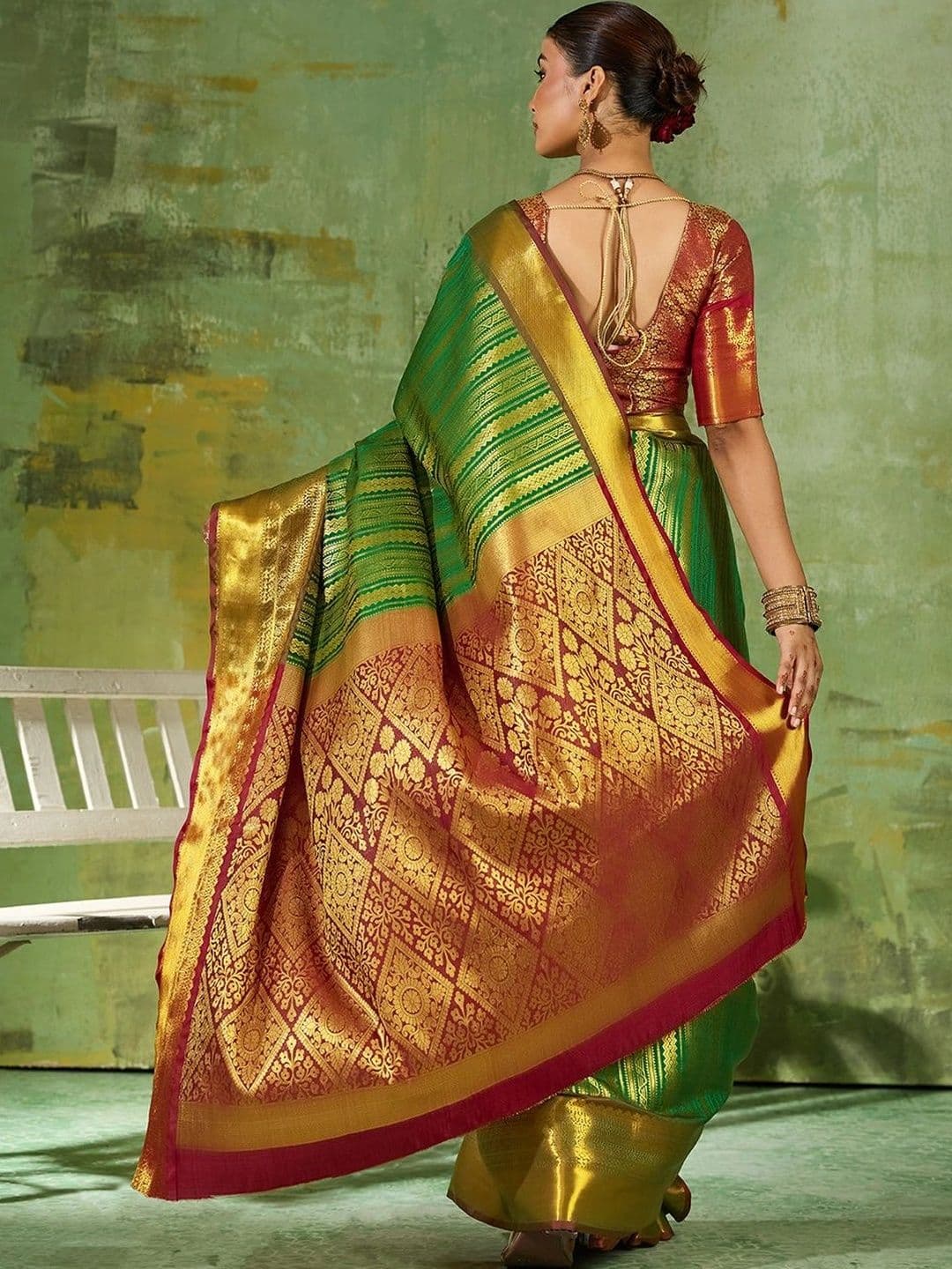 Dhaaga Ghar Woven Design Zari Silk Blend Designer Kanjeevaram Saree thumbnail 2