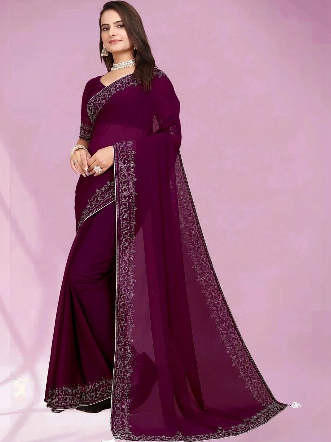 RENBRIZA Embroidered Poly Georgette Saree thumbnail 6