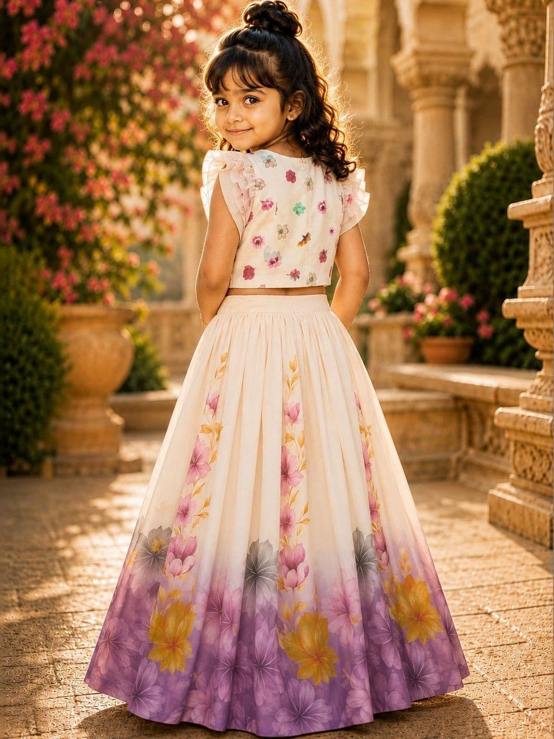 Sangria Girls Printed Ready to Wear Lehenga & thumbnail 4