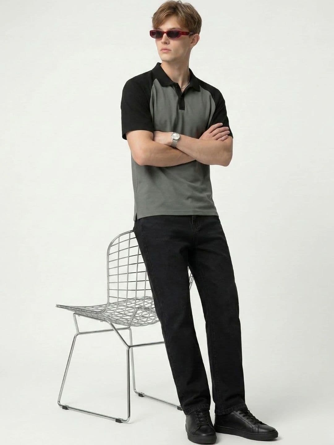 HERE&NOW Men Colourblocked Polo Collar T-shirt - view 1