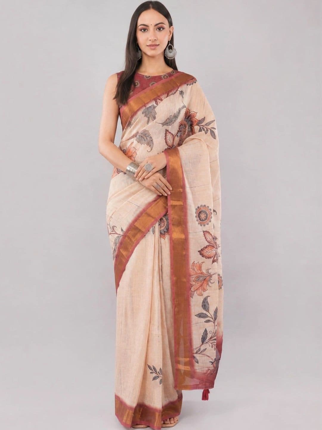 SAMANTHA Floral Zari Linen Blend Saree - view 1