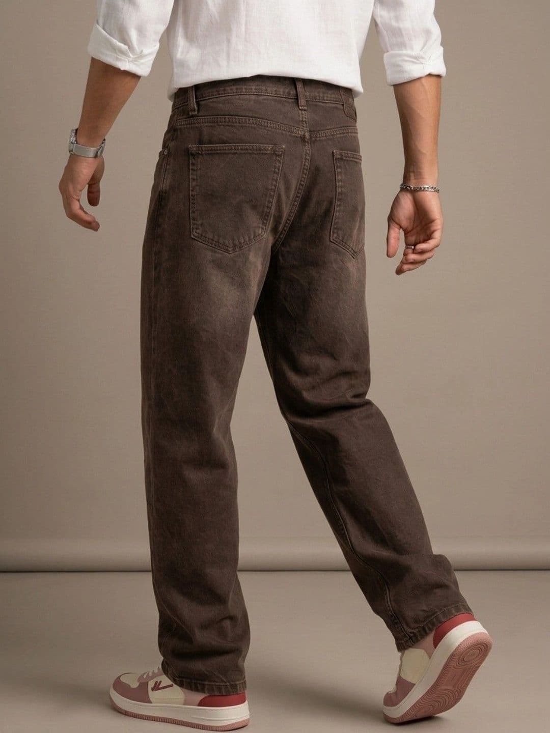 HERE&NOW Men's Faded Brown 5-Pocket Relaxed Straight Fit Jeans thumbnail 6